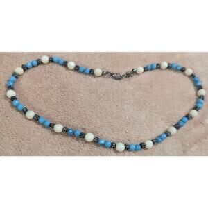 BUNDLE ONLY Vintage Beads Beaded Necklace 18"‎ Long Blue White & Cold Freebie